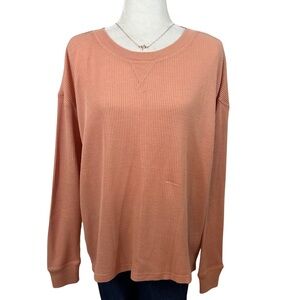 Seven 7 New Waffle Crew Top Long Sleeve Peach Cargo Small S New NWT